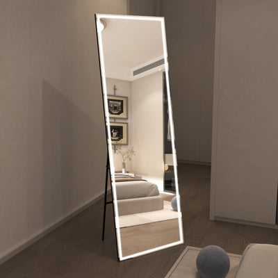 مرآة أرضية كبيرة مضيئة LED بقياس 75"x28" من سوميرين، مرآة كاملة الجسم بإضاءة قابلة للتعتيم بدون خطوات مع 3 ألوان للإضاءة، مرآة كاملة الطول مثبتة على الحائط لغرفة النوم، غرفة الملابس، غرفة المعاطف، زجاج مقسّى