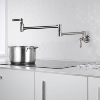 SUMERAIN Wall Mount Pot Filler Faucet Brushed Nickel Kitchen Sink Pot Filler Faucet Traditional Pot Filler Over Stove with Double Joint Swing Arms