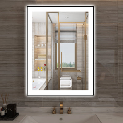 مرآة حمام LED من سوميرين للحائط، 24 × 32 بوصة، مرآة مكياج مضادة للضباب مع إضاءة أمامية وخلفية، تعتيم بدون خطوات، 3 درجات حرارة لونية، ذاكرة، زجاج مقسّى