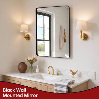 مرآة حمام من SUMERAIN باللون الأسود غير اللامع، مقاس 22x30 بوصة، مرآة حائط بإطار ألومنيوم، زجاج مقسى، تعليق أفقي أو عمودي للمدخل، الحمام، غرفة المعيشة