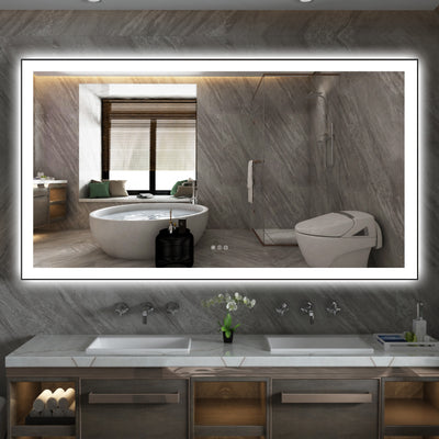 مرآة حمام LED من Sumerain بحجم 72 × 40 بوصة مع أضواء، إطار من الألمنيوم الأسود، مرآة جدارية كبيرة مضاءة من الأمام والخلف، مقاومة للضباب، تعتيم بدون خطوات، إضاءة بثلاثة ألوان، وظيفة الذاكرة، زجاج مقسى