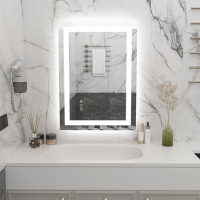 مرآة حمام LED من SUMERAIN مقاس 20 × 28 بوصة مع إضاءة خلفية وأمامية قابلة للتعتيم، مرآة ذكية للحمام مع وظيفة الذاكرة، زجاج مقسى، مقاومة للضباب، 3 درجات حرارة للون