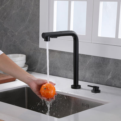 SUMERAIN 2 Hole Kitchen Sink Faucet with Pull Out Sprayer, Black Kitchen Faucet with Side Single Handle, Front Window