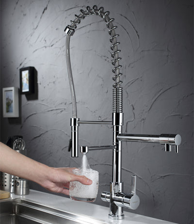 Tri-Flow 3 Way Kitchen Sink Faucet With Filtered Drinking Water Oulet ,3 Spouts Water Filter Faucet