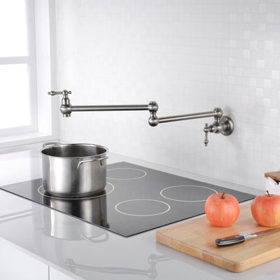 Pot Filler Faucet Wall Mount Brushed Nickel with Dual Swing Joints and 24" extension