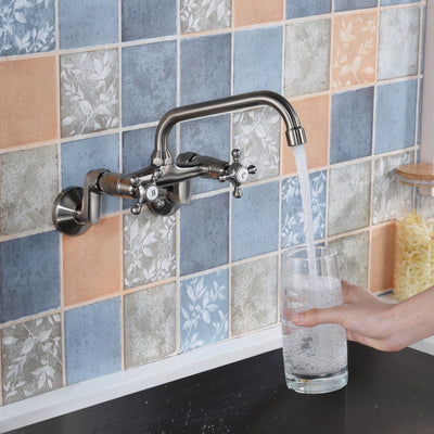 Kitchen Faucet Wall Mount, Brushed Nickel Wall Mounted Faucet 3" to 9" Adjustable Spread