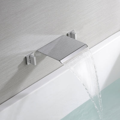 Two Handles High Flow Rate Wall Mount Bathtub Faucet Waterfall Tub Filler Faucet,Chrome Finish