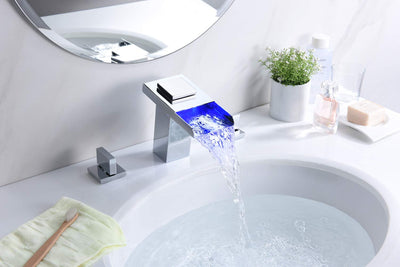 Widespread Bathroom Faucet,LED Lighted Waterfall Faucet