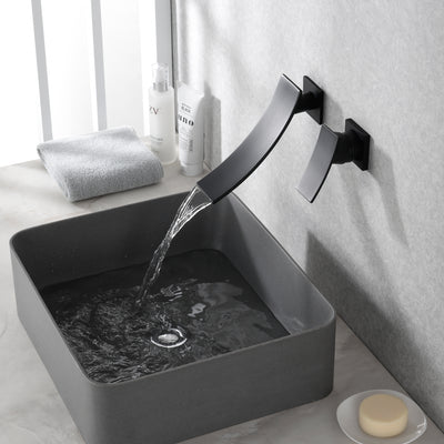 Single Handle Matte Black Waterfall Wall Mount Bathroom Faucet with Valve