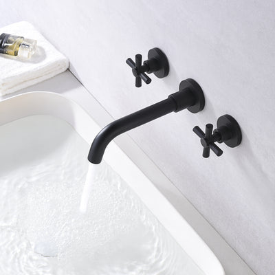 Matte Black Bathroom Faucet,Wall Mount Black Bathroom Faucets and Rough-in Valve Included