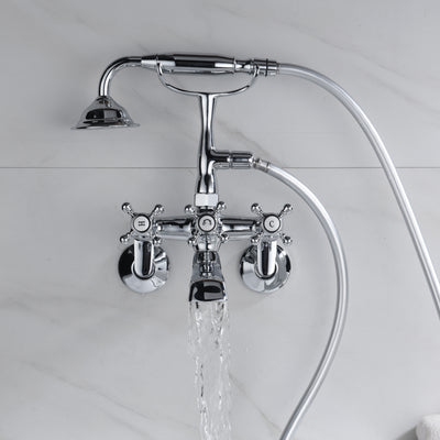 Clawfoot Tub Faucet,3-Inch to 9-Inch Wall Mount Tub Faucets with Hand Shower Chrome Finish