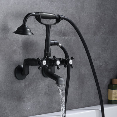 Wall Mounted Clawfoot Tub Faucet Matte Black Finish, Wide Adjustable Holes Distance