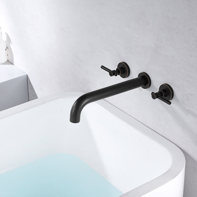 High Flow Oil Rubbed Bronze Wall Mounted Tub Filler Faucet with Extra Long Spout and Valve