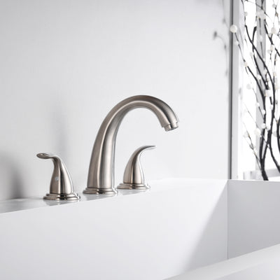 High Flow Two Handle Deck Mount Roman Tub Faucet Brushed Nickel with Valve