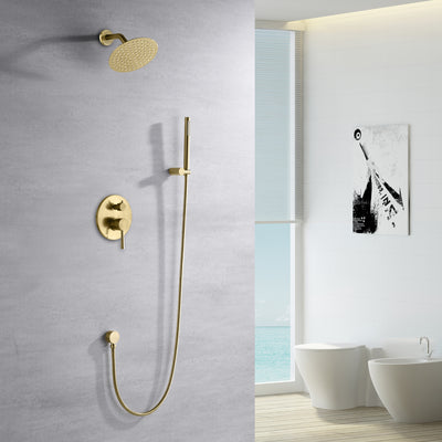 Brushed Brass Shower System with high pressure rain shower head ,Rough-In Valve Included