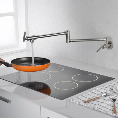 Pot Filler Faucet Wall Mount,Brushed Nickel Finish and Dual Swing Joints Design