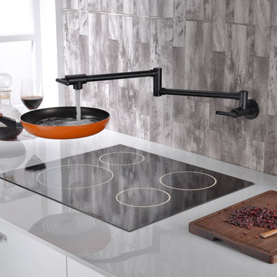 Bronze Pot Filler Faucets Wall Mount,Double-Jointed Swing and Dual Shut-off Levers