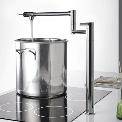 Deck Mount Pot Filler Faucet,Chrome Finish with Extension Shank and 20" Dual Swing Joints Spout