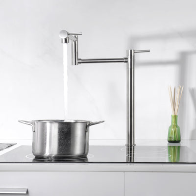 Pot Filler Deck Mount,Brushed Nickel Finish with Extension Shank and 20" Dual Swing Joints Spout