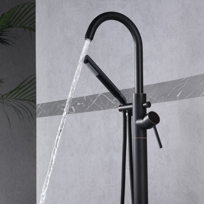 sumerain Floor Mount Bathtub Faucet Oil Rubbed Bronze Freestanding Tub Filler with Hand Shower, Modular Solid Brass Concealed Box Design, High Flow Rate