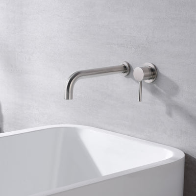 Single Handle High Flow and Long Spout Brushed Nickel Wall Mount Tub Filler Faucet